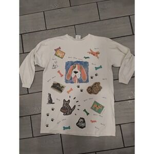 Relevant Products Womens One Size Long Sleeve Cream Dog Lover Graphic T Shirt